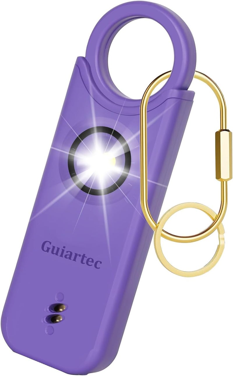Guiartec Rechargeable Personal Safety Alarm for Women, 135 dB Loud Self Defense Keychain Siren with LED Strobe Light, Personal Emergency Security Safe Devices Key Chain Alarms for Women Kids Elderly (Violet) - Image 1